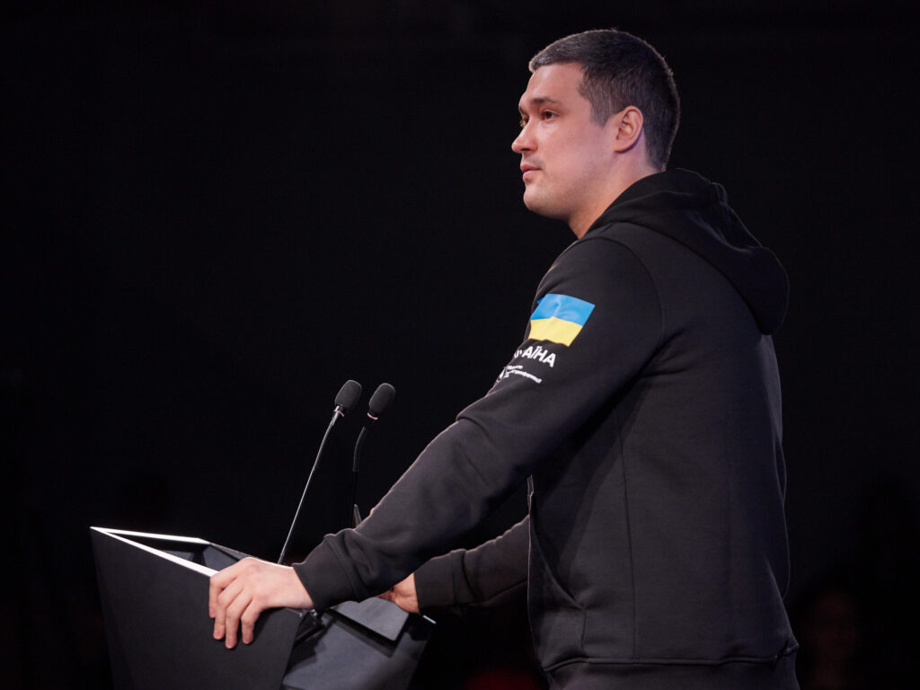 Міністр цифрової трансормації України Михайло Федоров виступає на презентації проєкту з популяризації англійської мови Future Perfect
