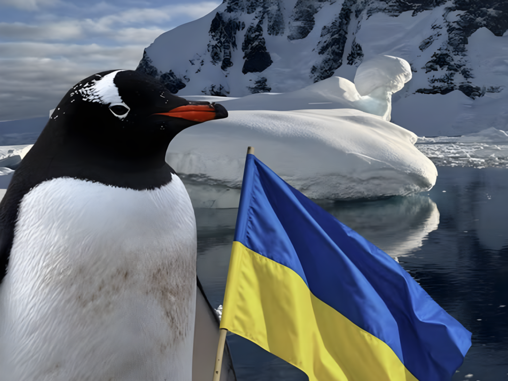 пінгвін та прапор України - привітання від полярників із Днем Незалежності