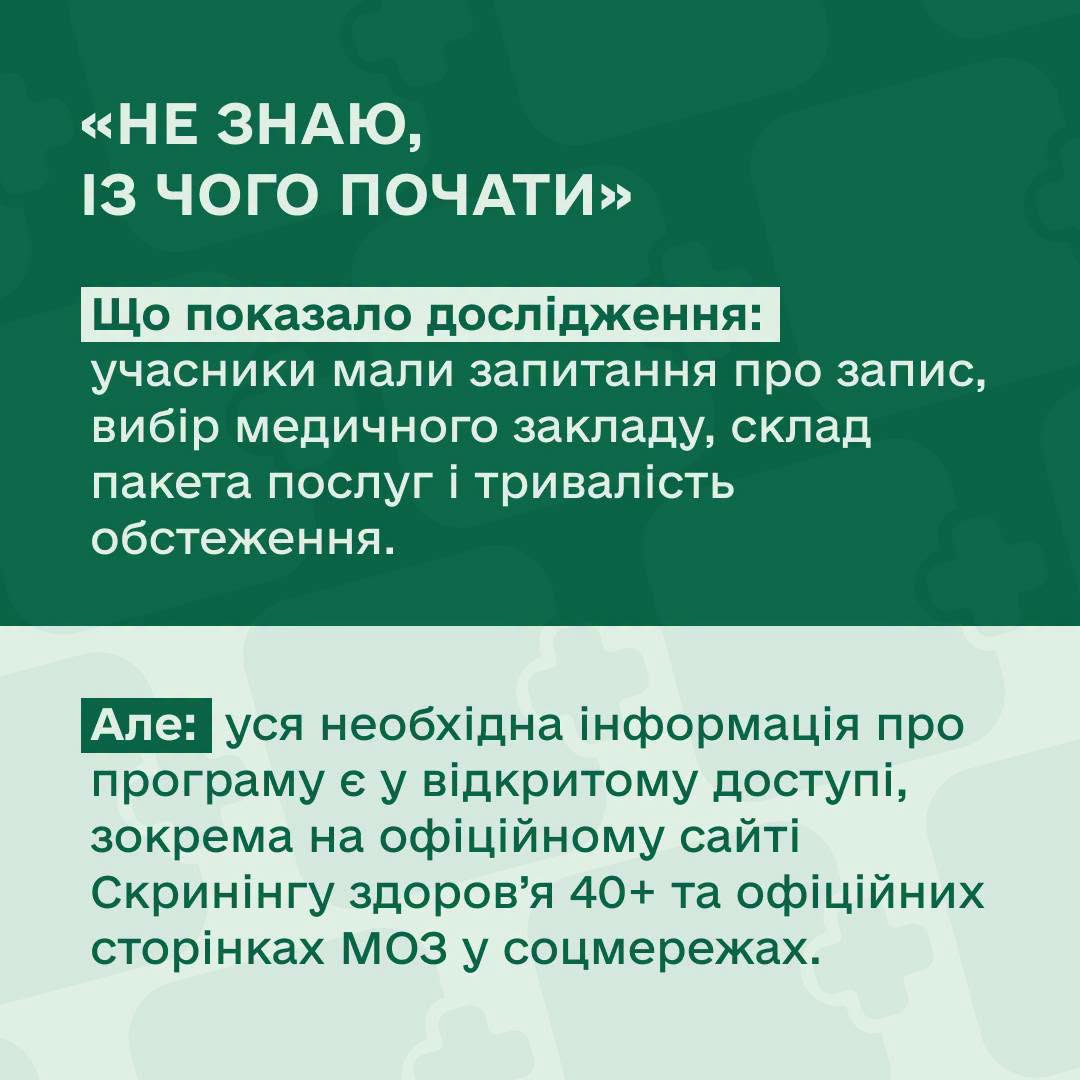 картка про дослідження щодо скринінгу здоров'я 40+